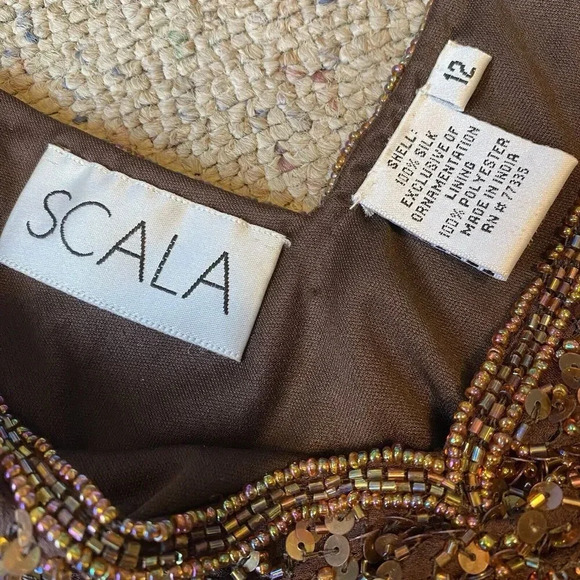 VTG Scala Silk Sequins V Neck Whimsigoth Fairy Lady 12 Evening Party Blouse Top - Picture 3 of 12